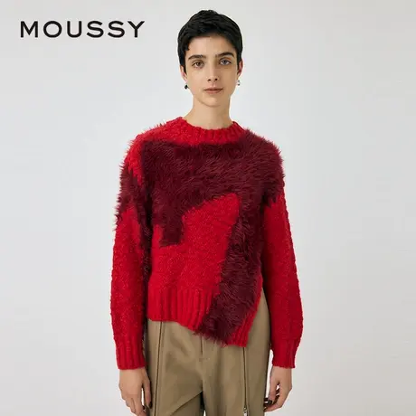 MOUSSY 春季新品原创花纹开衩撞色针织衫休闲毛衣女010HAH70-2591商品大图