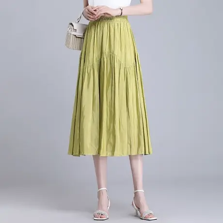 松紧腰褶皱a字裙女夏季2023新款半身裙中长款时尚显瘦百褶大摆裙图片