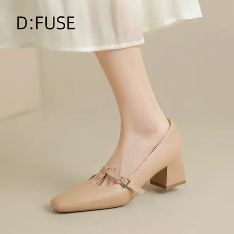Dfuse迪芙斯日系时尚方头浅口单鞋女2025春季新款粗跟玛丽珍女鞋图片
