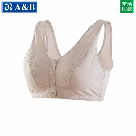 AB妈妈内衣无钢圈中老年文胸女5060岁聚拢大码前排扣纯棉胸罩E922商品大图