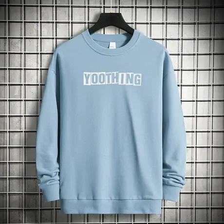 男士卫衣重磅纯棉秋冬款摇粒绒字母印花无帽上衣宽松圆领长袖t恤商品大图