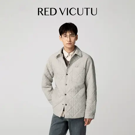 VICUTU威可多男士白色舒暖棉服时尚印花外套简约休闲日常百搭棉服商品大图