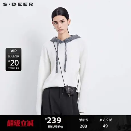 sdeer圣迪奥女装抽绳连帽撞色宽松卫衣针织衫S233Z3579图片