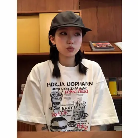 重磅纯棉短袖t恤女2025新款夏季宽松oversize美式高街半袖上衣ins商品大图