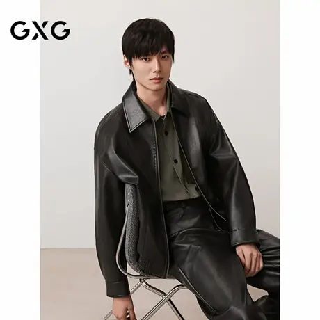 GXG男装  后背活页设计解构分割皮夹克复古休闲外套 2025秋季新品商品大图