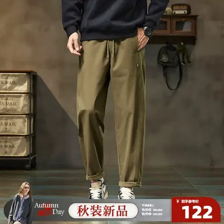 唐狮2025秋季新款休闲长裤时尚百搭男士纯棉束脚裤咖色休闲风宽松商品大图