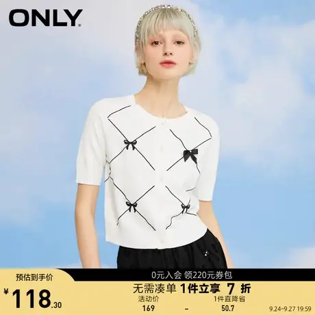 ONLY奥莱夏季柔感直筒甜美开衫蝴蝶结短袖针织衫女商品大图