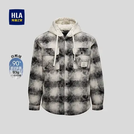 HLA/海澜之家格纹羽绒服2025秋冬新款白鸭绒连帽宽松保暖外套男商品大图