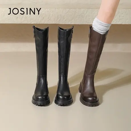 卓诗尼厚底长筒靴女2025秋冬新款显瘦加绒骑士靴大筒围不过膝长靴商品大图
