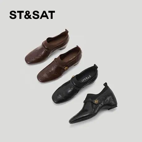 星期六复古英伦风深口单鞋女2026新款金属扣内增高软底舒适乐福鞋商品大图