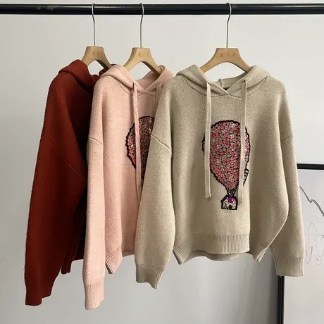 享永子【飞屋环游记】30%羊毛热气球图案连帽针织卫衣女宽松休闲商品大图