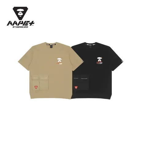 AAPE+运动男装春夏酷帅印花图案机能工装口袋短袖T恤0971XXI商品大图