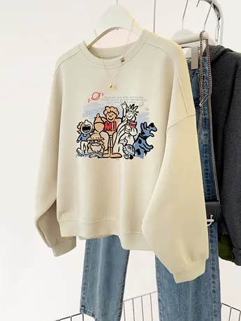 卫衣oversize小众高街潮牌ins秋冬加厚情侣大码复古加绒外套上衣商品大图