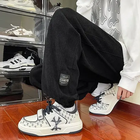 裤子男秋冬季加厚美式oversize宽松休闲长裤潮流重磅运动束脚卫裤商品大图