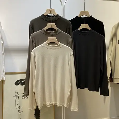 百搭时尚半高领套头打底衫2023新款女秋冬宽松显瘦短款长袖上衣潮商品大图