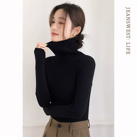 真维斯LIFE黑色毛衣秋冬女慵懒风2023新款高领毛衫可外穿针织衫女图片