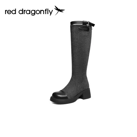 【百亿补贴官方直播】红蜻蜓时尚撞色显瘦厚底机车牛仔时装靴图片