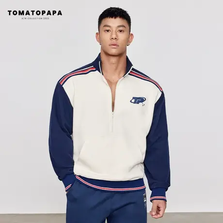 TOMATOPAPA美式立领卫衣半拉链复古学院青年套头衫字母印花潮上衣商品大图