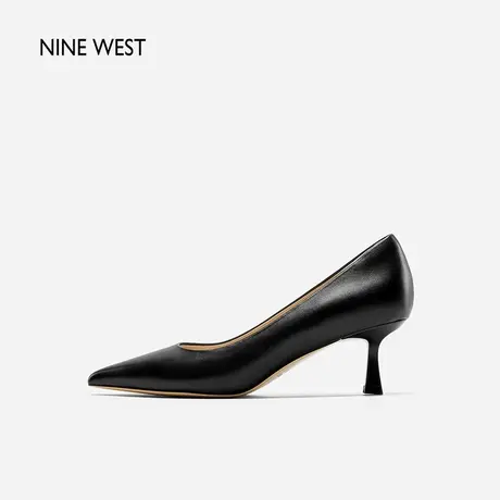 Nine West/玖熙朝露步影真皮小猫跟单鞋2025夏新款浅口通勤高跟鞋商品大图