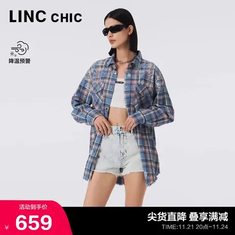 LINCCHIC金羽杰衬衫2023新款女格纹印花廓形感衬衫外套S233SH383Y商品大图