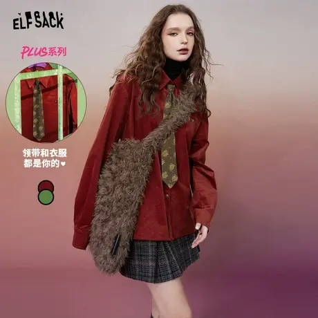 妖精的口袋复古长袖衬衫外套女2023冬季新款小个子灯芯绒宽松衬衣图片