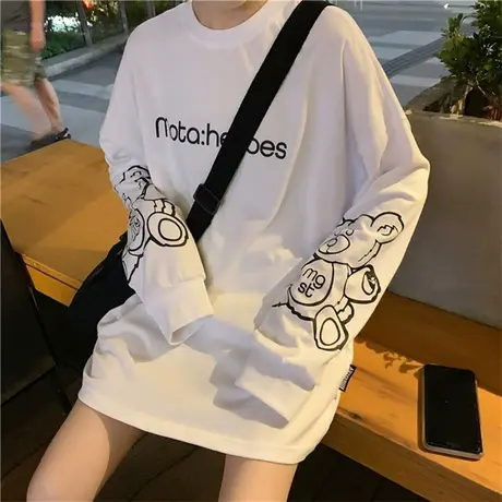 ins超火cec长袖t恤女装2022新款网红初秋宽松韩版百搭少女上衣潮图片