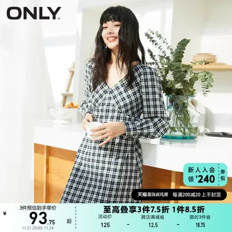 ONLY奥莱夏季A字收腰格子短款连衣裙女图片