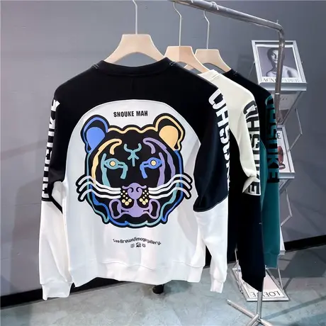 拼色拼接卫衣冬季潮流修身青少年外套秋冬ins潮牌衣服虎头打底衫图片