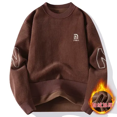 套头卫衣男冬季加绒加厚长袖T恤青少年学生保暖内搭打底潮流男装商品大图