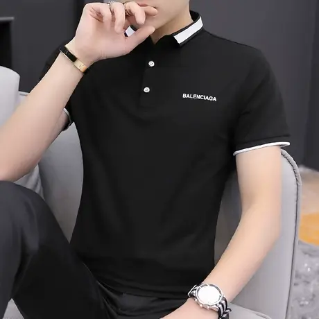 短袖t恤男装商务翻领保罗黑色polo衫潮牌夏季半袖冰丝光棉上衣服商品大图