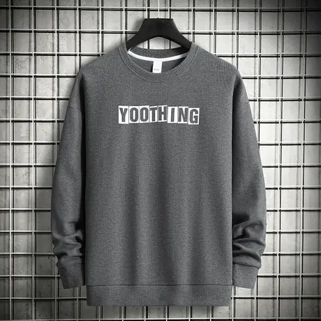 2024秋季新款华夫格卫衣男潮牌潮流字母印花圆领无帽长袖t恤宽松商品大图