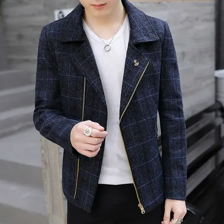 秋冬季短款格子风衣男韩版青年潮流帅气小西装帅男装外套2025新款商品大图