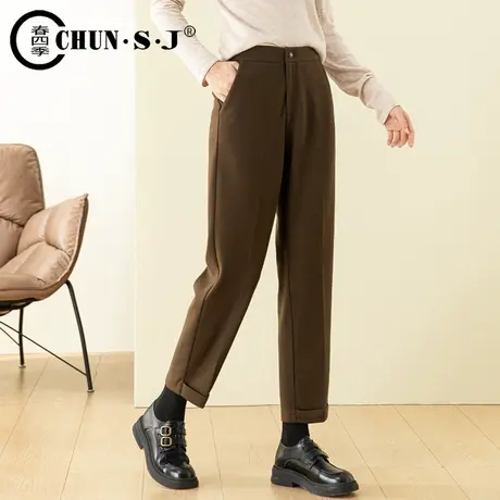 咖色毛呢裤子女秋冬2023新款西装裤高腰哈伦裤棕色女裤大码萝卜裤商品大图