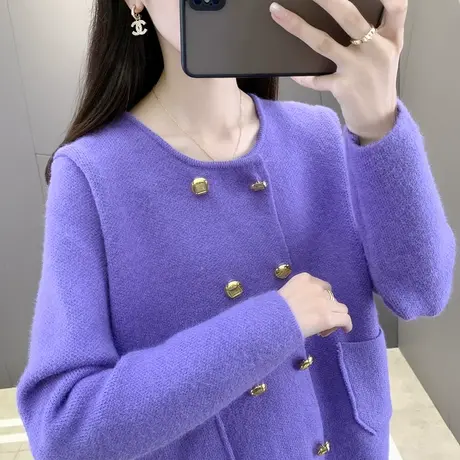 名媛小香风双排扣针织毛衣女高级感套头休闲宽松时尚洋气减龄外套图片