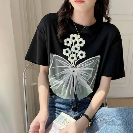 小众正肩纯棉短袖t恤女装2023夏季新款白色漂亮半袖体恤上衣ins潮图片