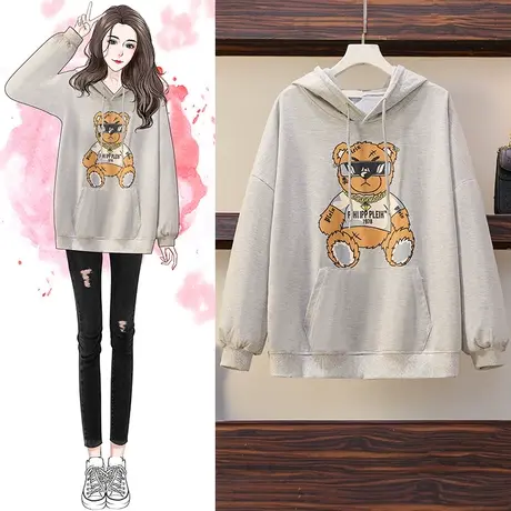 美式复古oversize秋冬卫衣女2024新款慵懒风宽松大码薄款连帽上衣商品大图