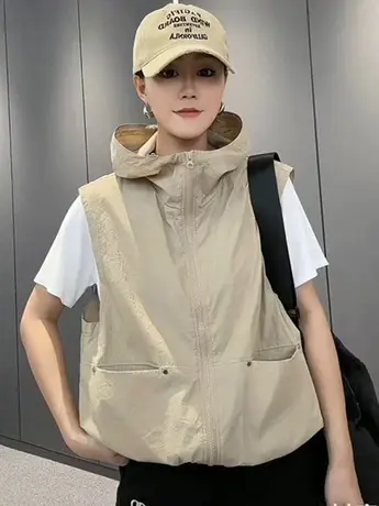 休闲薄马甲春夏外套女2025新款韩版连帽显瘦坎肩百搭背心防晒衣女商品大图