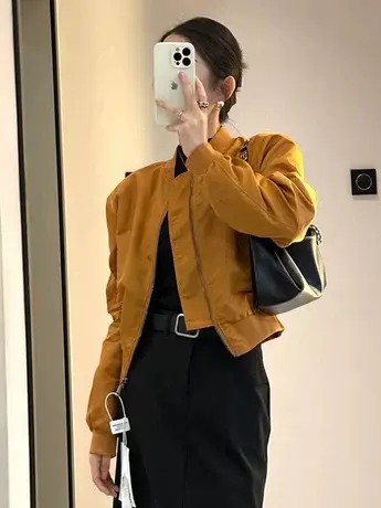 欧货2023秋装新款立领棒球短外套女宽松百搭夹克开衫飞行服小个子商品大图