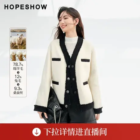 【直播专享】冬季香风落肩单排扣V领双面呢大衣90123340801红袖图片