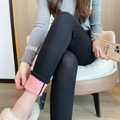 加绒打底裤女秋冬外穿新款高腰紧身显瘦加厚保暖棉裤黑色小脚裤子商品大图