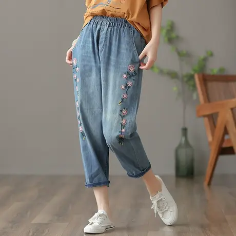 dza 高腰显瘦直筒九分牛仔裤子女士夏季薄款宽松阔腿裤百搭休闲裤商品大图