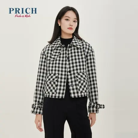 PRICH外套新品秋冬新款可拆卸领子挡片短款落肩工装外套女商品大图