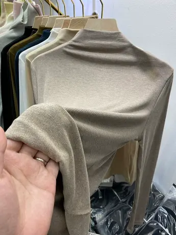 半高领磨毛加绒长袖T恤女2022秋冬新款柔软显瘦内搭打底衫上衣厚商品大图