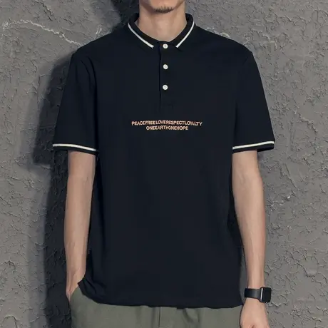 奕飏字母刺绣休闲男士polo衫短袖2020新款潮流潮牌港风修身t恤男图片