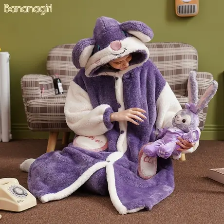 Bananagirl睡衣冬女加厚保暖珊瑚绒可爱卡通长款浴袍套装可外穿秋商品大图