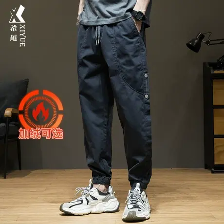 潮牌宽松大码工装裤子男束脚九分裤2024春秋季男士加绒加厚休闲裤商品大图