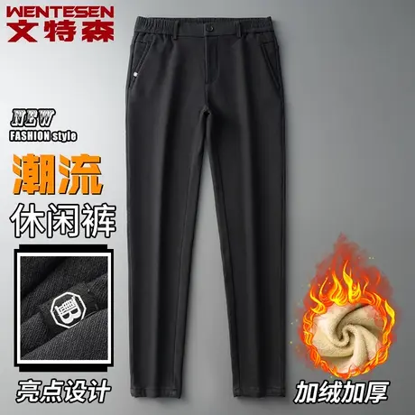 潮牌松紧腰加绒休闲裤男宽松保暖男裤冬季2023新款青年长裤子男款商品大图
