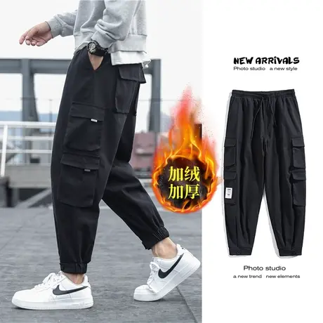 国潮机能束脚工装裤男配马丁靴痞帅宽松大码潮牌休闲秋冬加绒裤子商品大图
