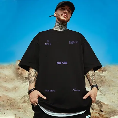 欧美街头oversize短袖T恤男潮牌潮流美式简约宽松大码男装半袖潮商品大图