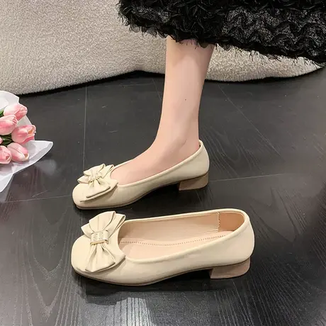 豆豆鞋蝴蝶结复古超软平底单鞋小香风韩版浅口懒人鞋一脚蹬奶奶鞋商品大图